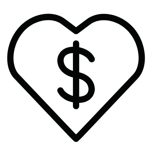 Donate: heart outline with dollar symbol inside