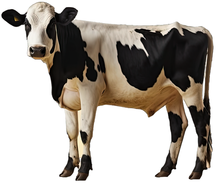 Mucca Holstein in bianco e nero su sfondo bianco
