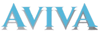 Aviva logo: blue text with a gray shadow.