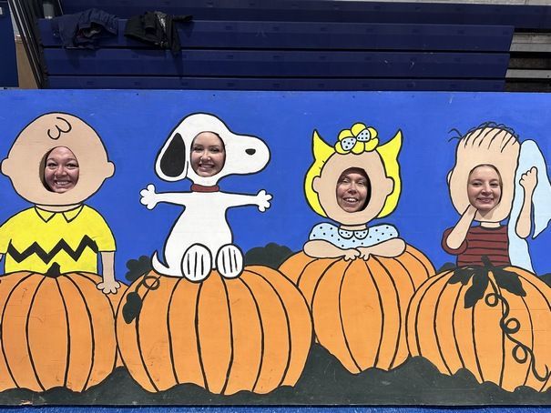 Snoopy and Charlie Brown pumpkins at Immaculate Conception Catholic School in Ira Township, MI.