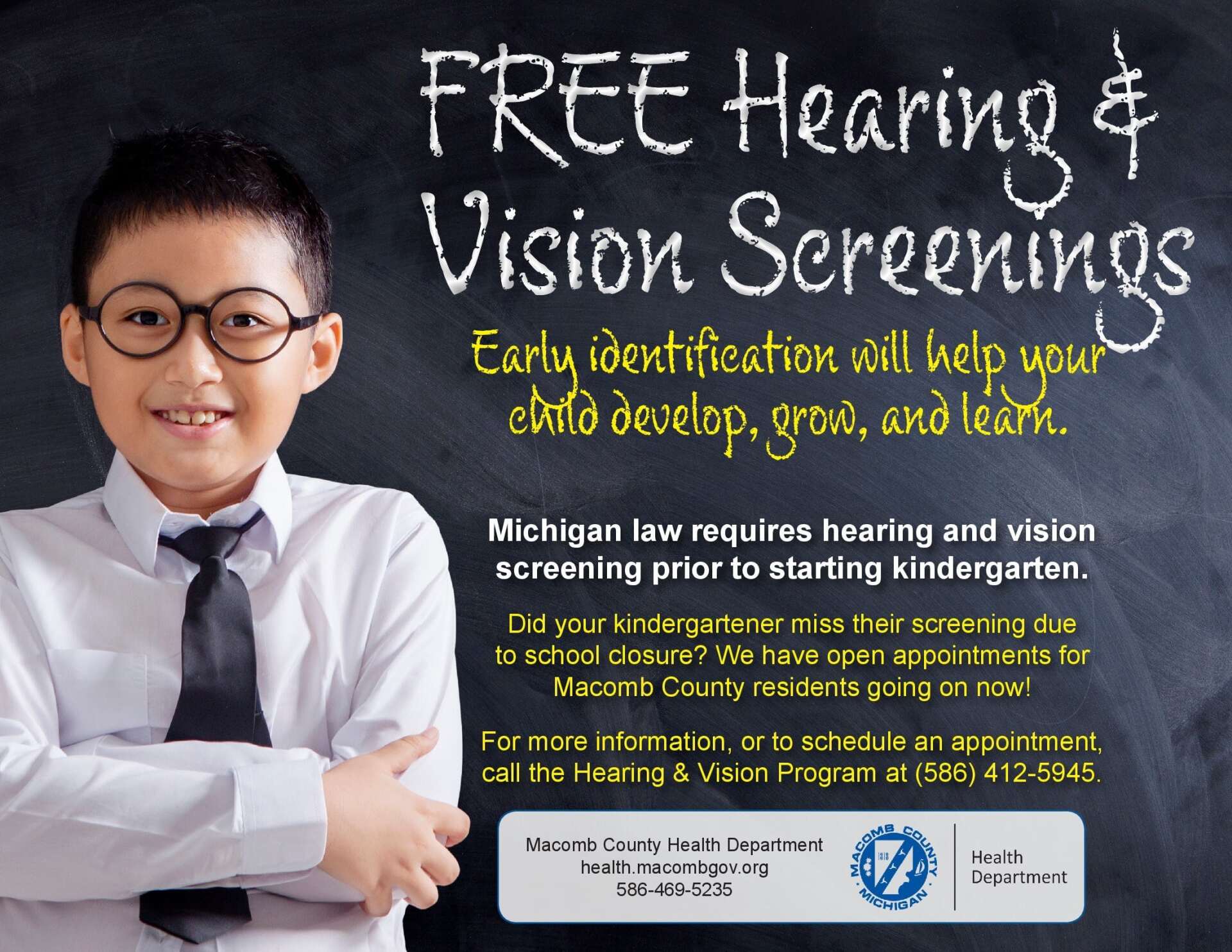 An advertisement for free hearing and vision screenings