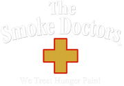 Smoke doctors logo with a red cross on a black background