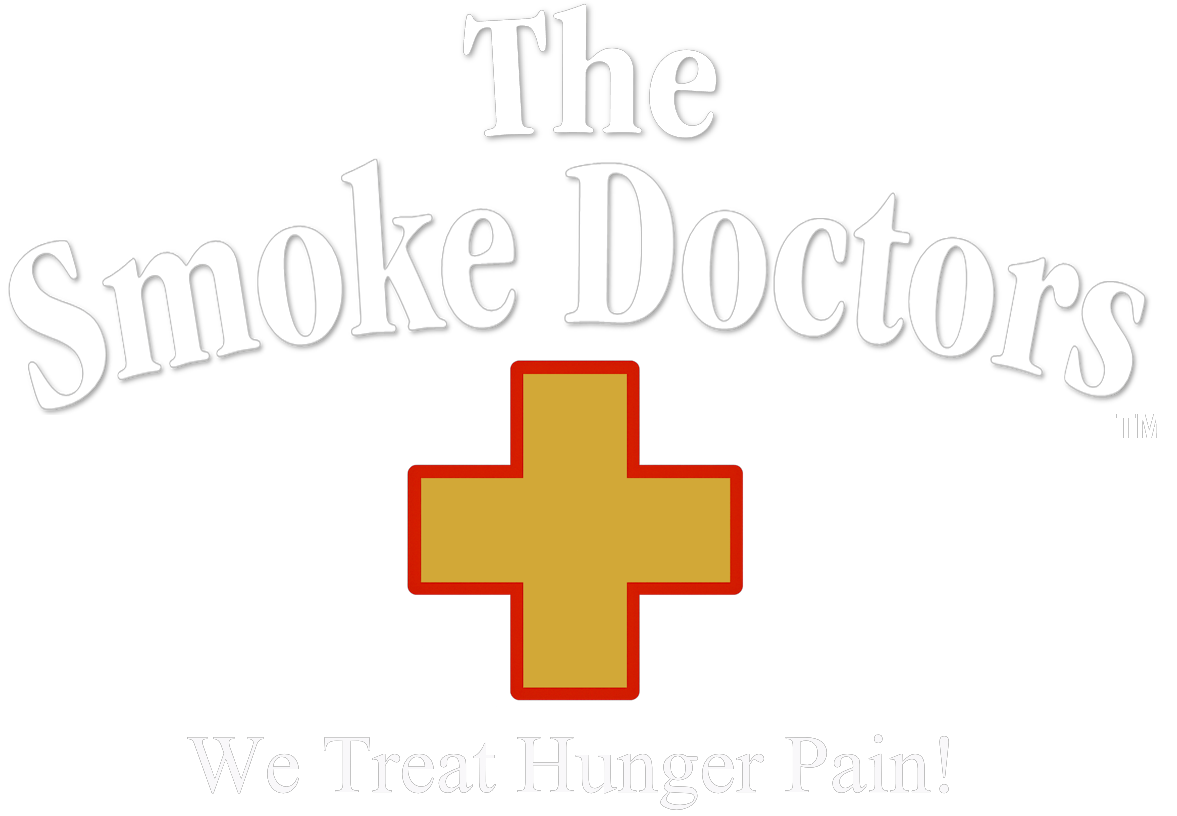 Smoke doctors logo with a red cross on a black background
