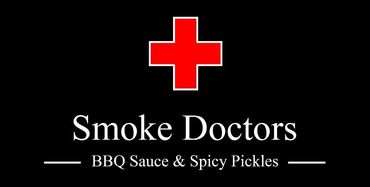 The logo for smoke doctors bbq sauce and spicy pickles