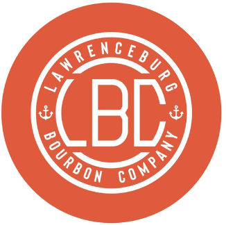 A logo for lawrenceburg bourbon company in a red circle