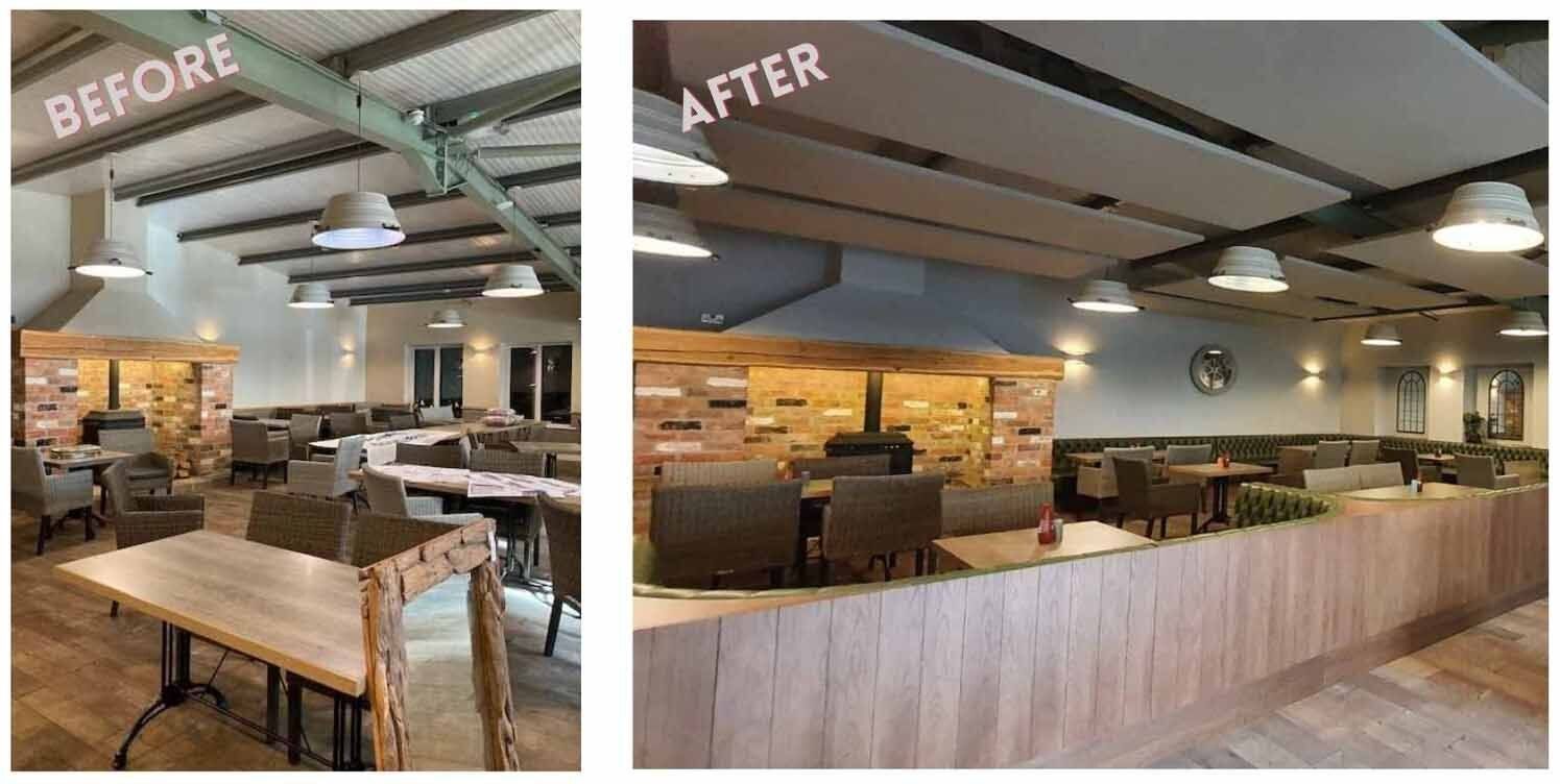 Before and after picture of ceiling