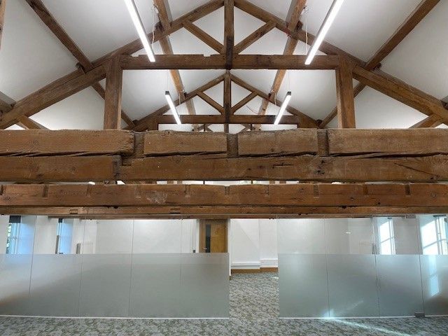 Open plan office before installation of Easy-Fix acoustic ceiling panels