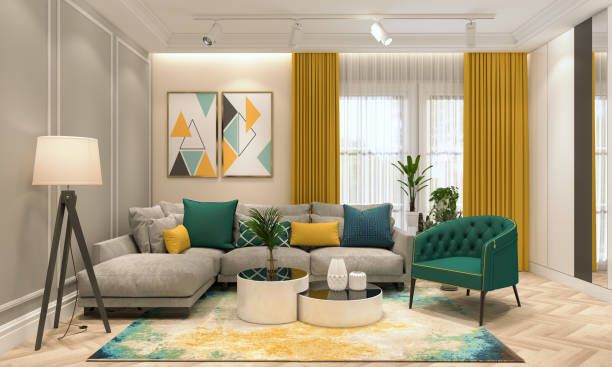 Room with carpets and curtains