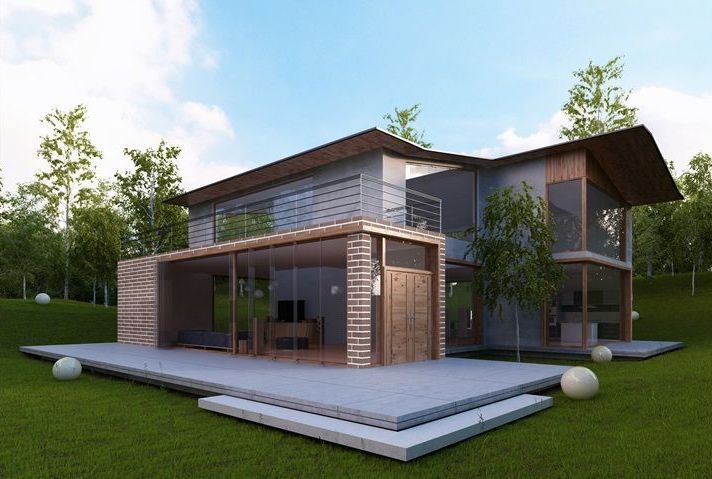 Modern two-story house with glass walls — Premier Bricks, Blocks & Pavers In Heatherbrae, NSW