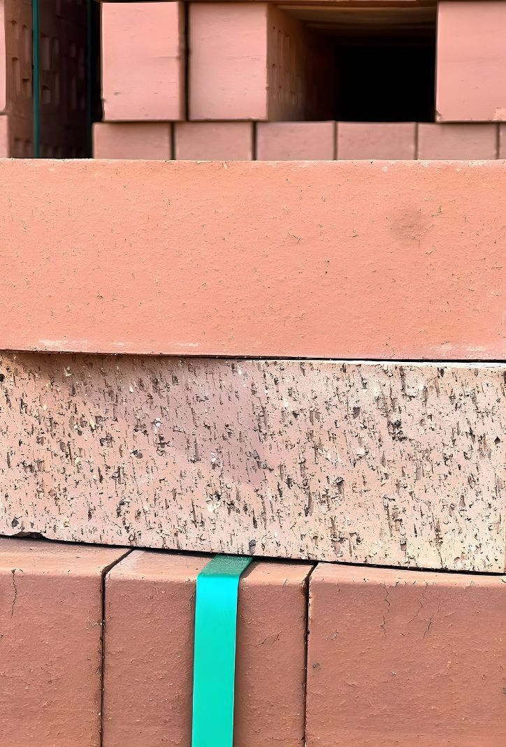 A Close Up Of A Stack Of Bricks With A Green Tape — Premier Bricks, Blocks & Pavers In Maitland, NSW