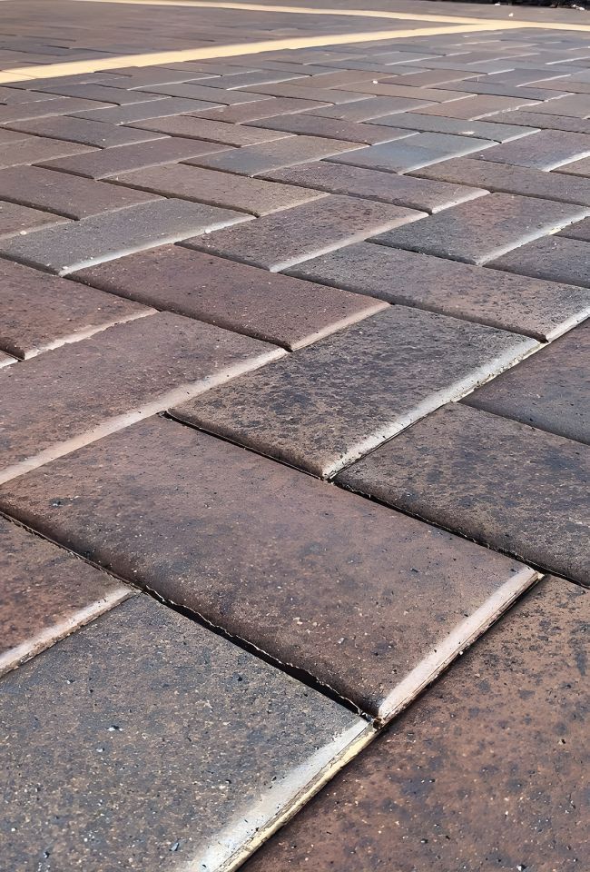 A Close Up Of A Brick Pavement In A Herringbone Pattern — Premier Bricks, Blocks & Pavers In Chisholm, NSW