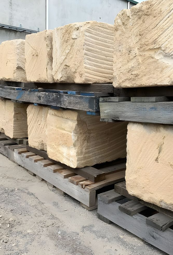 A Bunch Of Bricks Are Stacked On Top Of Each Other On Wooden Pallets — Premier Bricks, Blocks & Pavers In Lochinvar, NSW