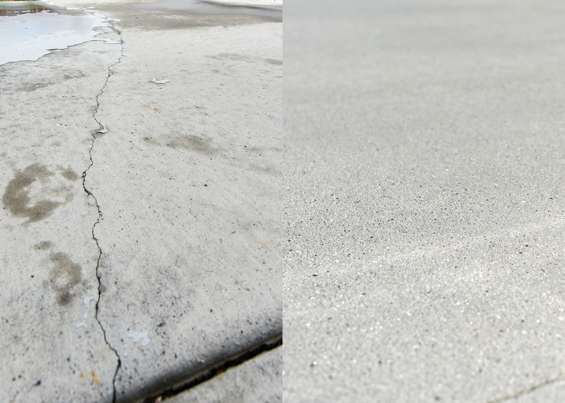 A before and after photo of a concrete sidewalk