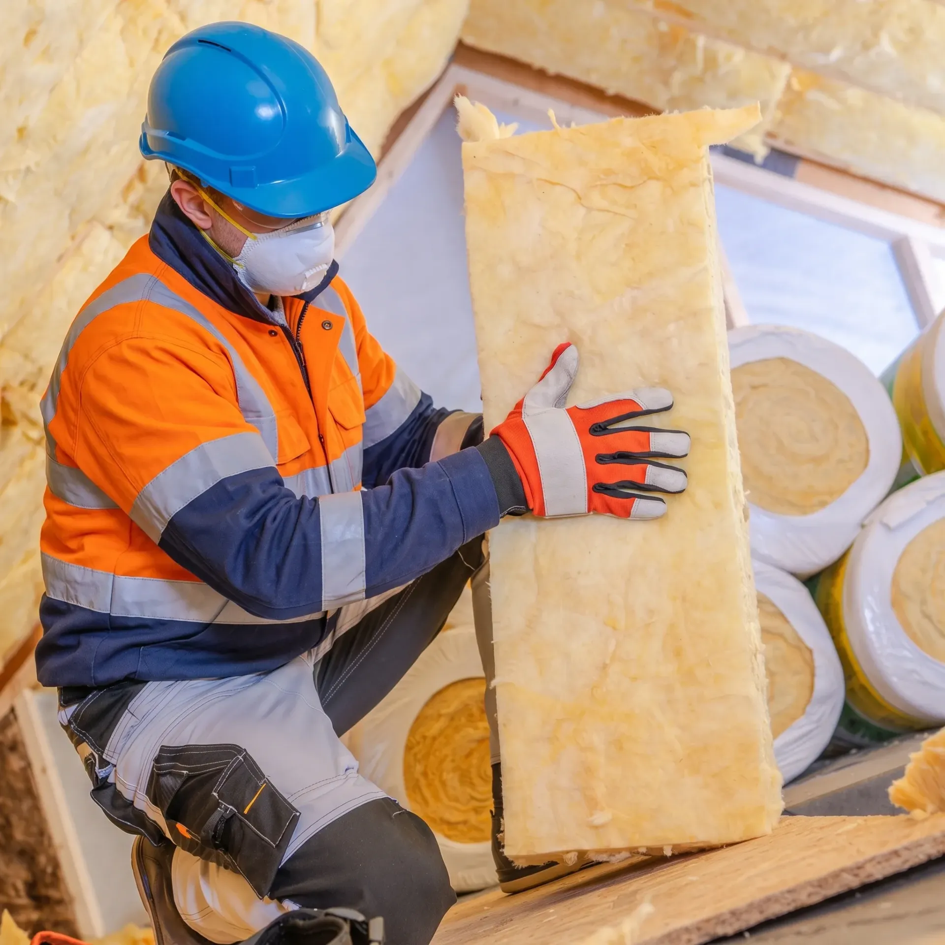 The Elite Insulation Services team is working on installing batts.
