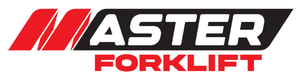 Logotipo de Master Forklift con texto rojo y negro.