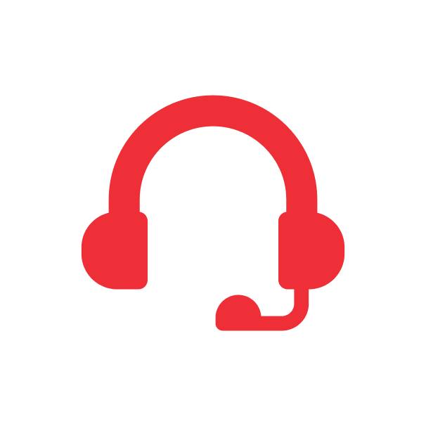 Icono de auricular rojo, que representa servicio o soporte al cliente.