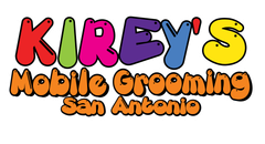 A colorful logo for kirby 's mobile grooming in san antonio