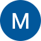 The letter m is in a blue circle on a white background.