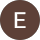 The letter e is in a brown circle on a white background.