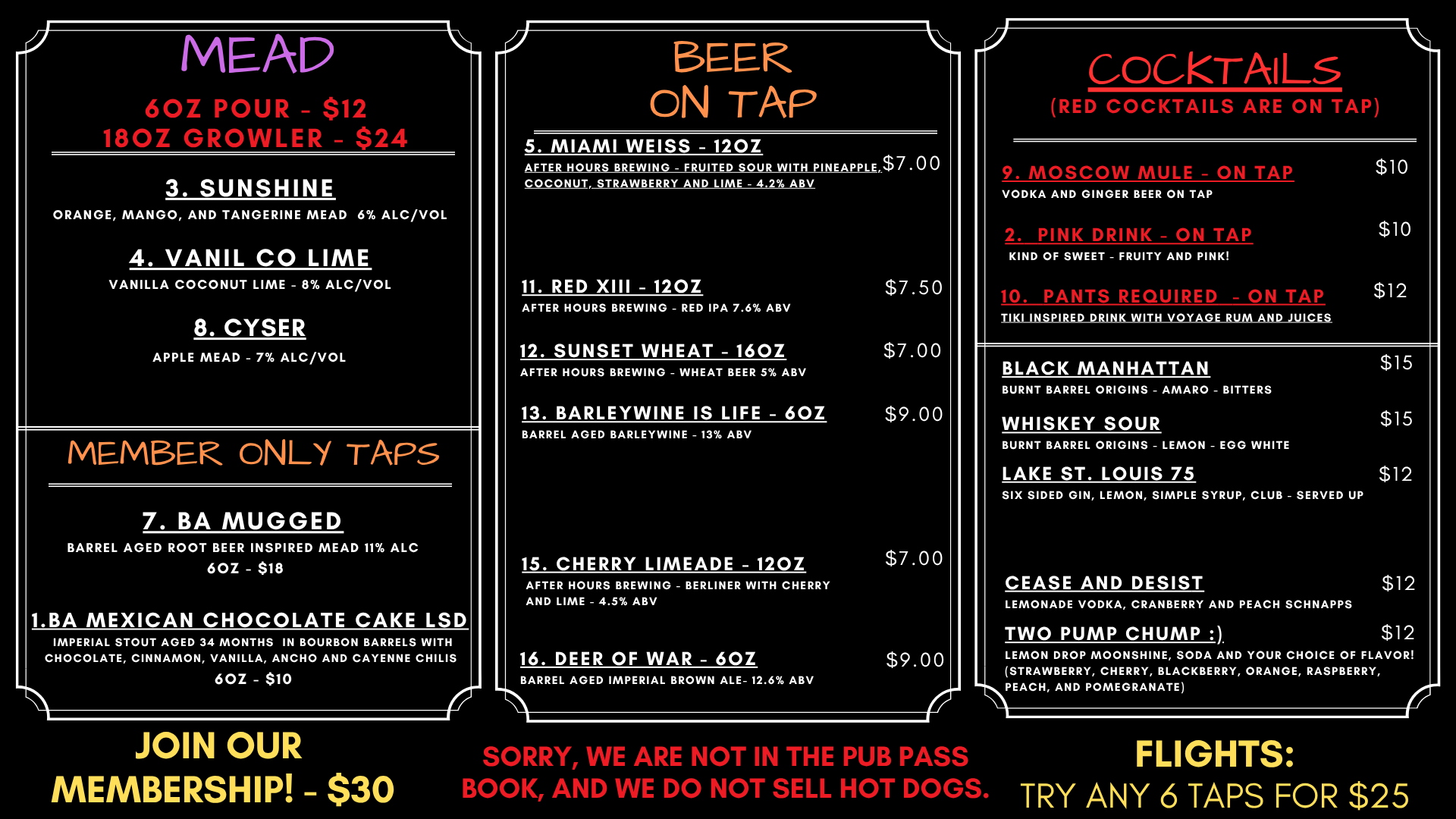 Menu List — Lake St. Louis, MO — Burnt Barrel Meadery & Distillery