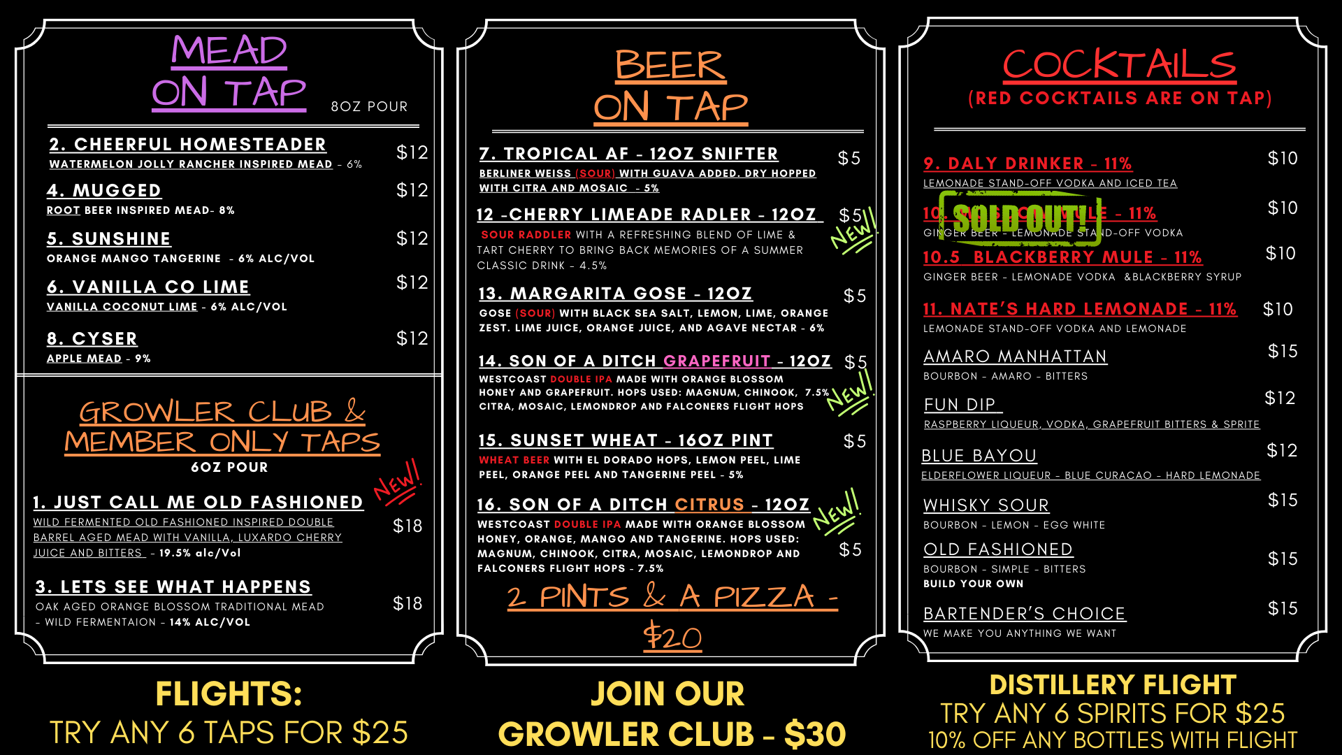 Menu List — Lake St. Louis, MO — Burnt Barrel Meadery & Distillery