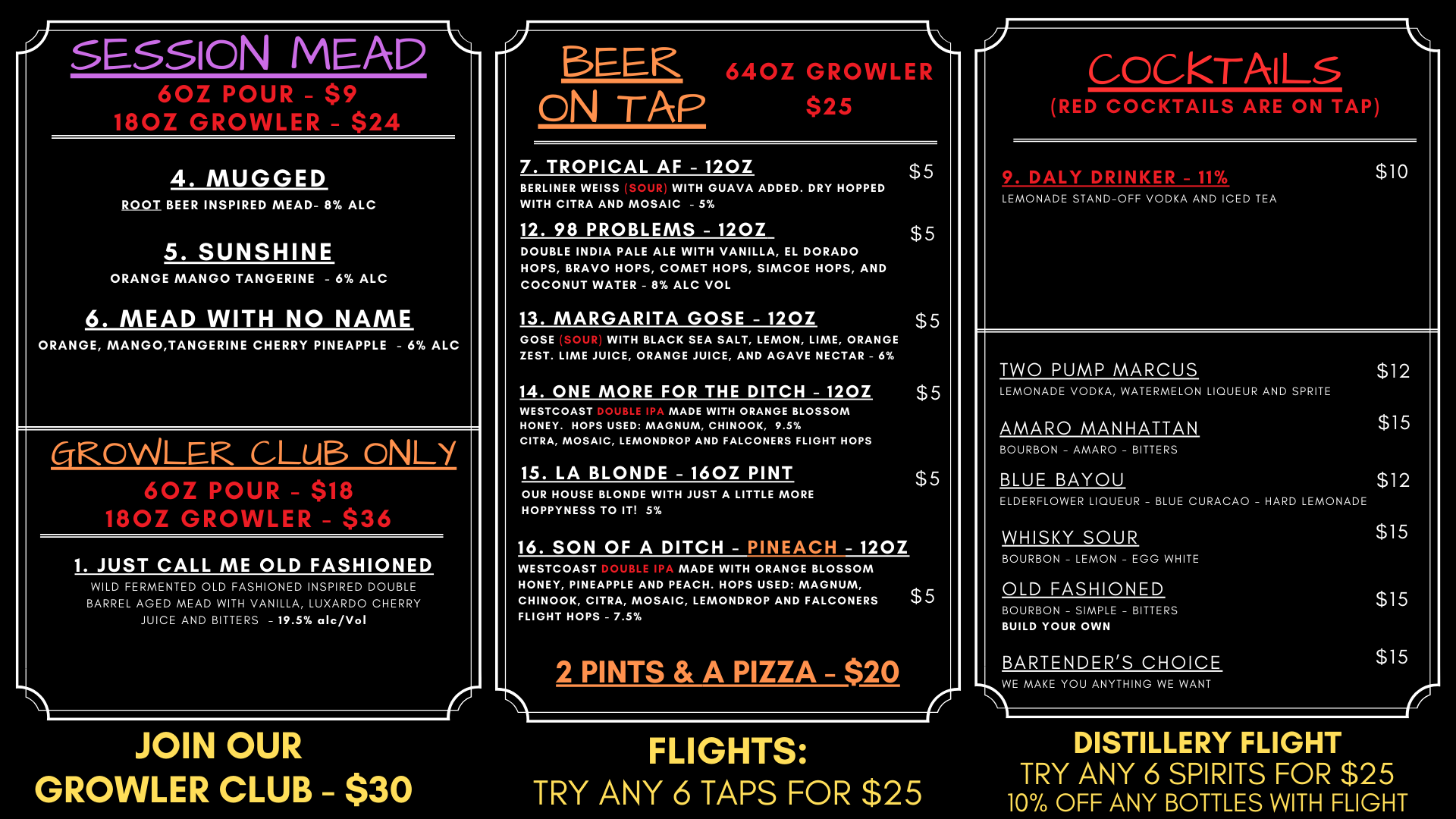 Menu List — Lake St. Louis, MO — Burnt Barrel Meadery & Distillery