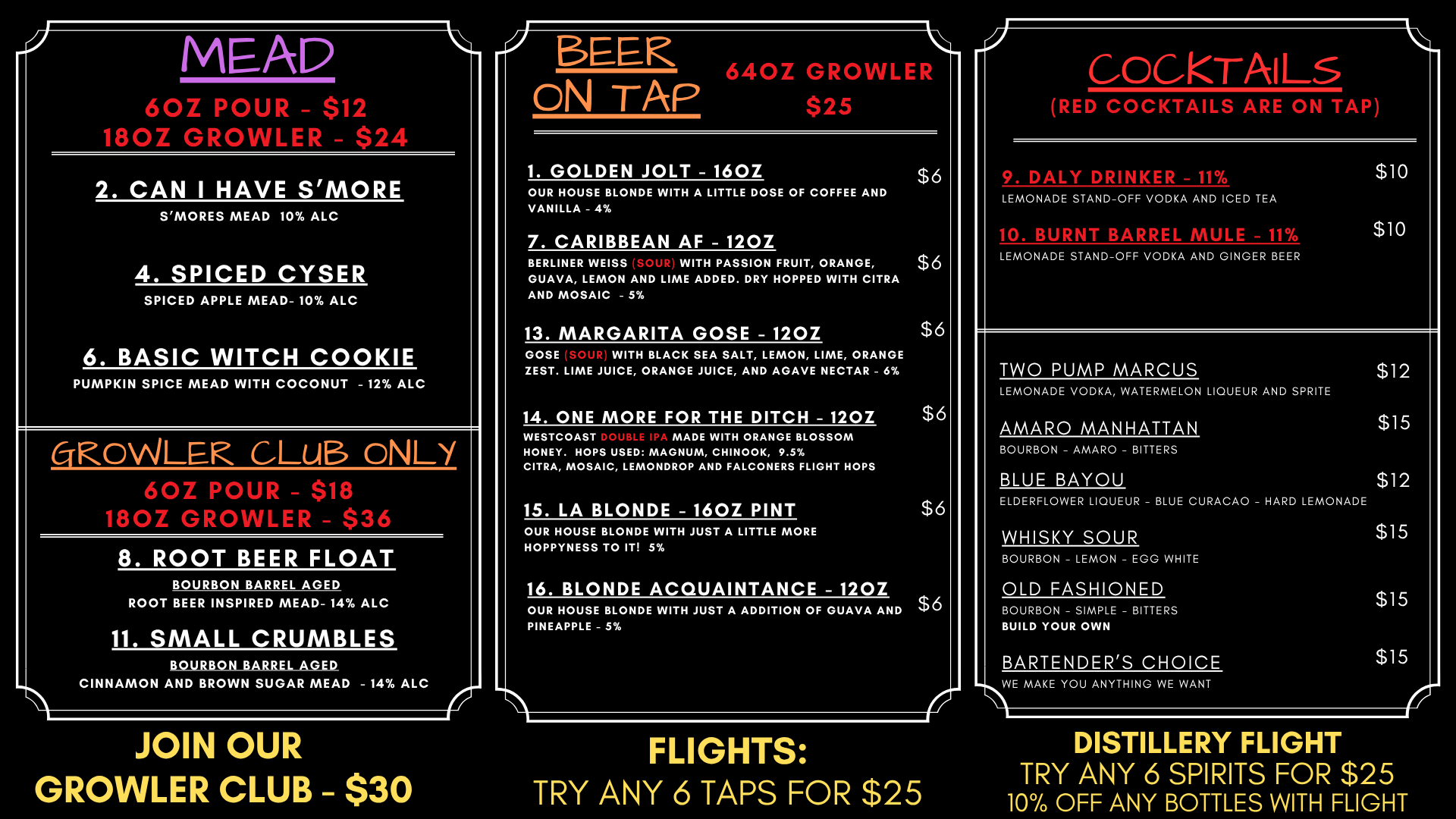 Menu List — Lake St. Louis, MO — Burnt Barrel Meadery & Distillery Menu List — Lake St. Louis, MO — Burnt Barrel Meadery & Distillery