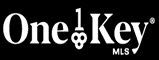 OneKey MLS logo: white text on black background. Features a key design between