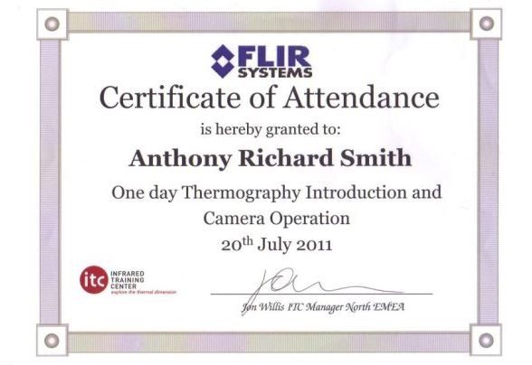 FLIR THERMOGRAPGHY training Certificate