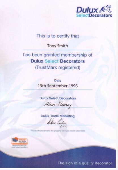 Dulux Select Decorators Certificate