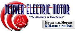 Denver Electric Motor Industrial Motors & Machining Inc. logo with red swirl and blue text