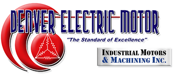 Denver Electric Motor Industrial Motors & Machining Inc. logo with red swirl and blue text