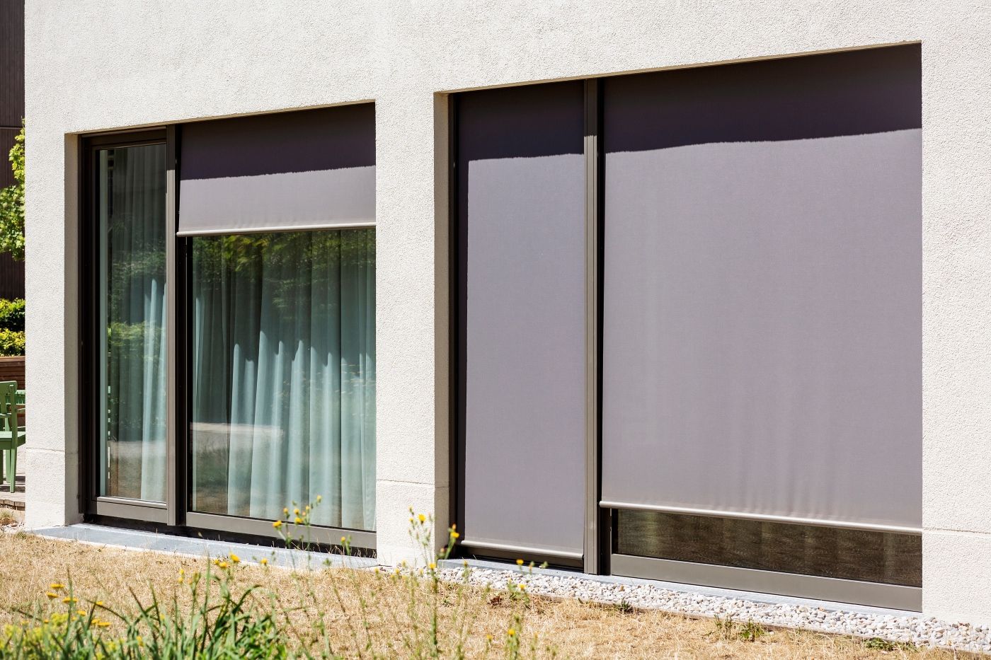 Two Windows With Gray Shades, Set In A White Building — Canobolas Canvas In Orange, NSW