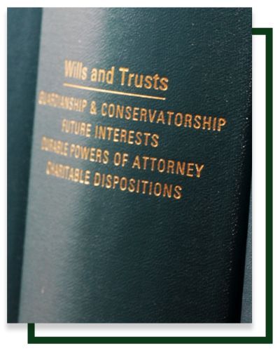 Close-up of a dark green law book spine labeled 