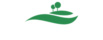 A minimalist green logo depicting rolling hills with two stylized trees on top against a white background.