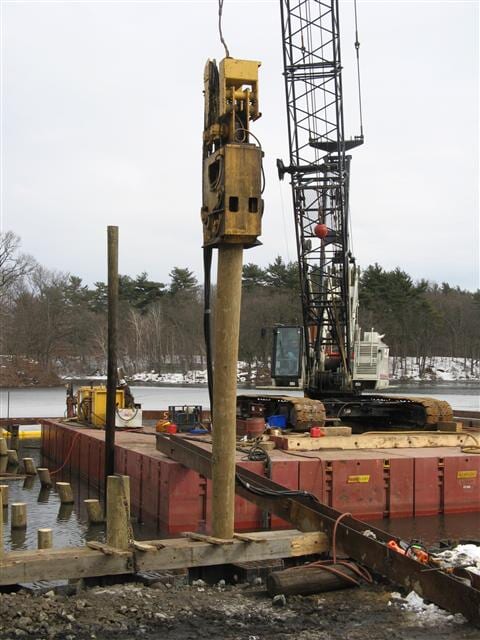 Installation of wood piles at Winchester Boat Club
