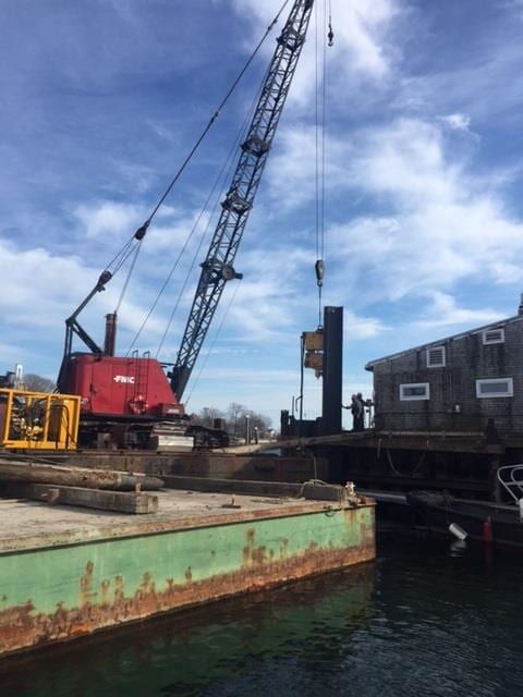 Installation of steel sheet pile bulkhead, Gloucester MA