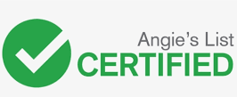 Angie's List Certified badge: green checkmark inside green circle, text 
