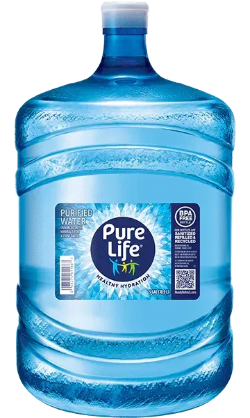 a bottle of pure life water on a white background .