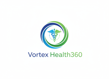 Vortex Health360 logo with blue and green circular emblem and caduceus symbol on white background