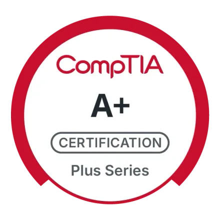 CompTIA A+ certification badge: a red and white circular logo with 