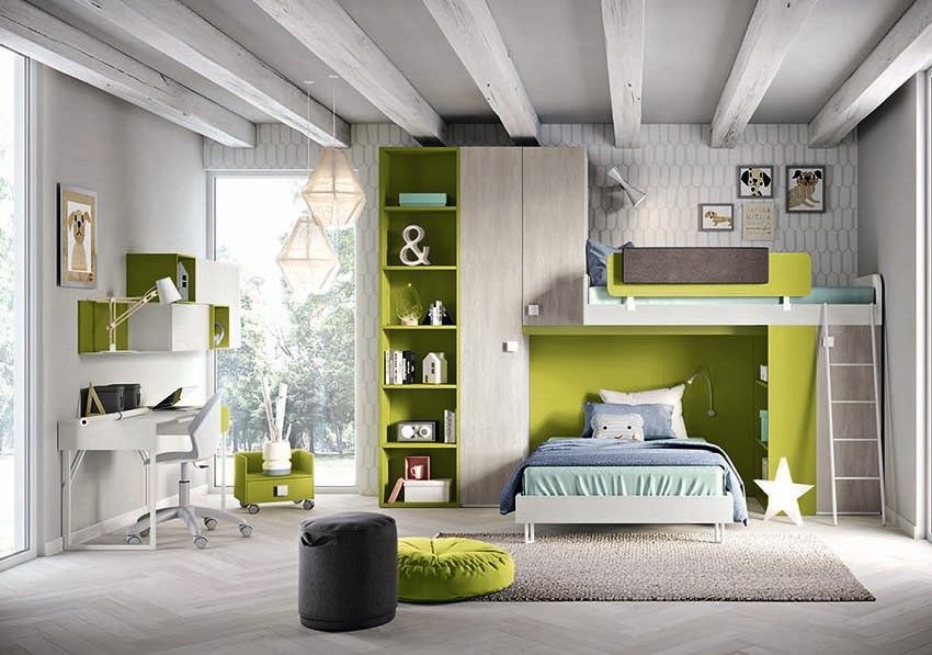 cameretta color lime e legno chiaro