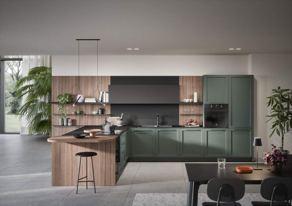 cucina verde salvia e legno