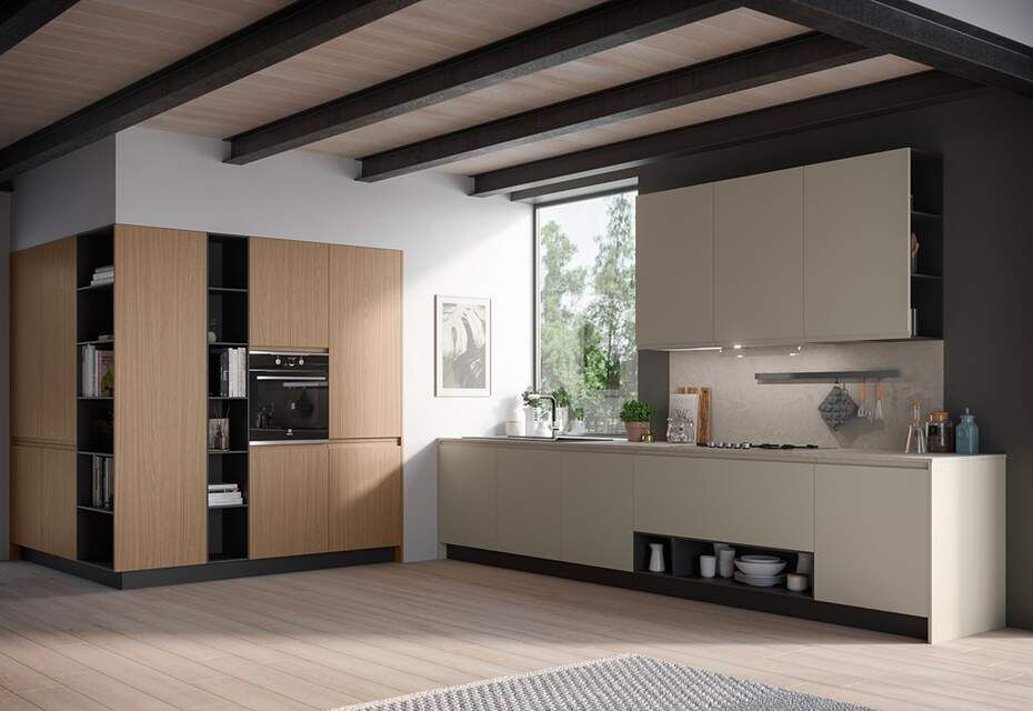 cucina bianca e legno chiaro