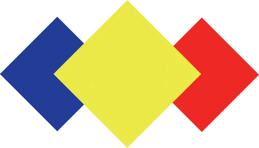Blue yellow and red diamonds on a white background