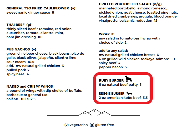 A menu for a restaurant with a mountain in the background