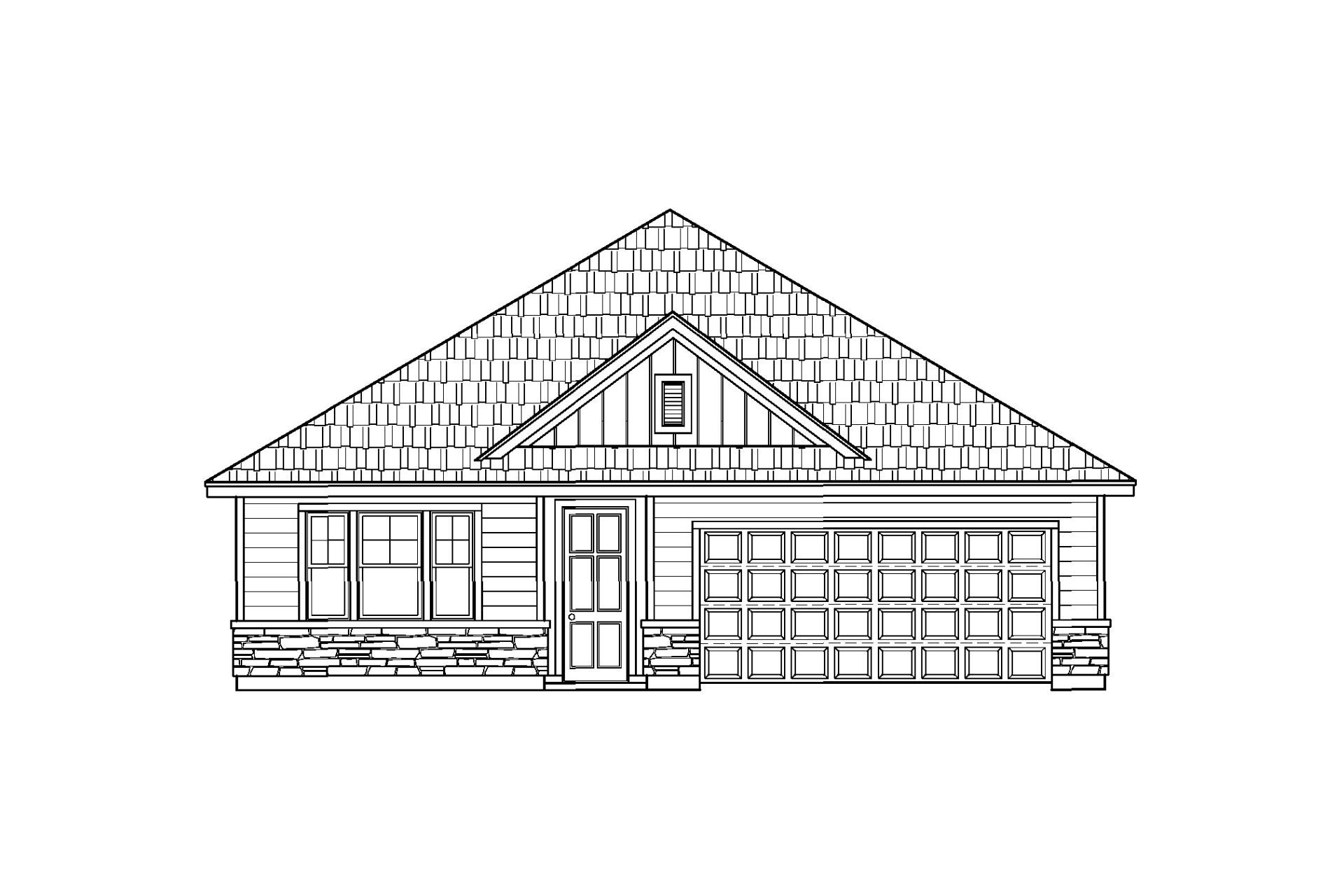 A black and white drawing of a house with a shingle roof.