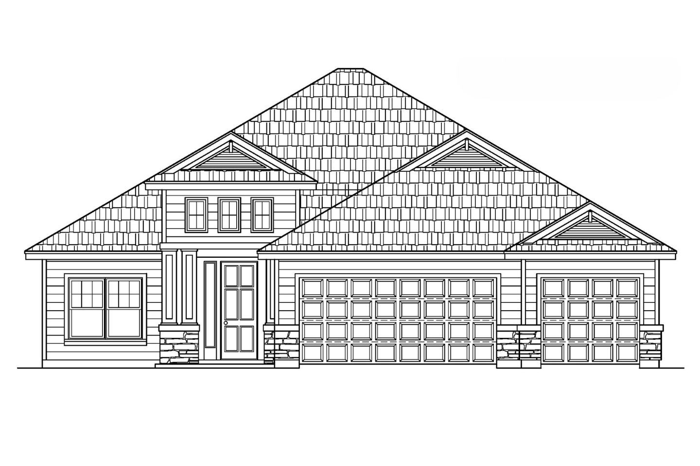 A black and white drawing of a house with a shingle roof.