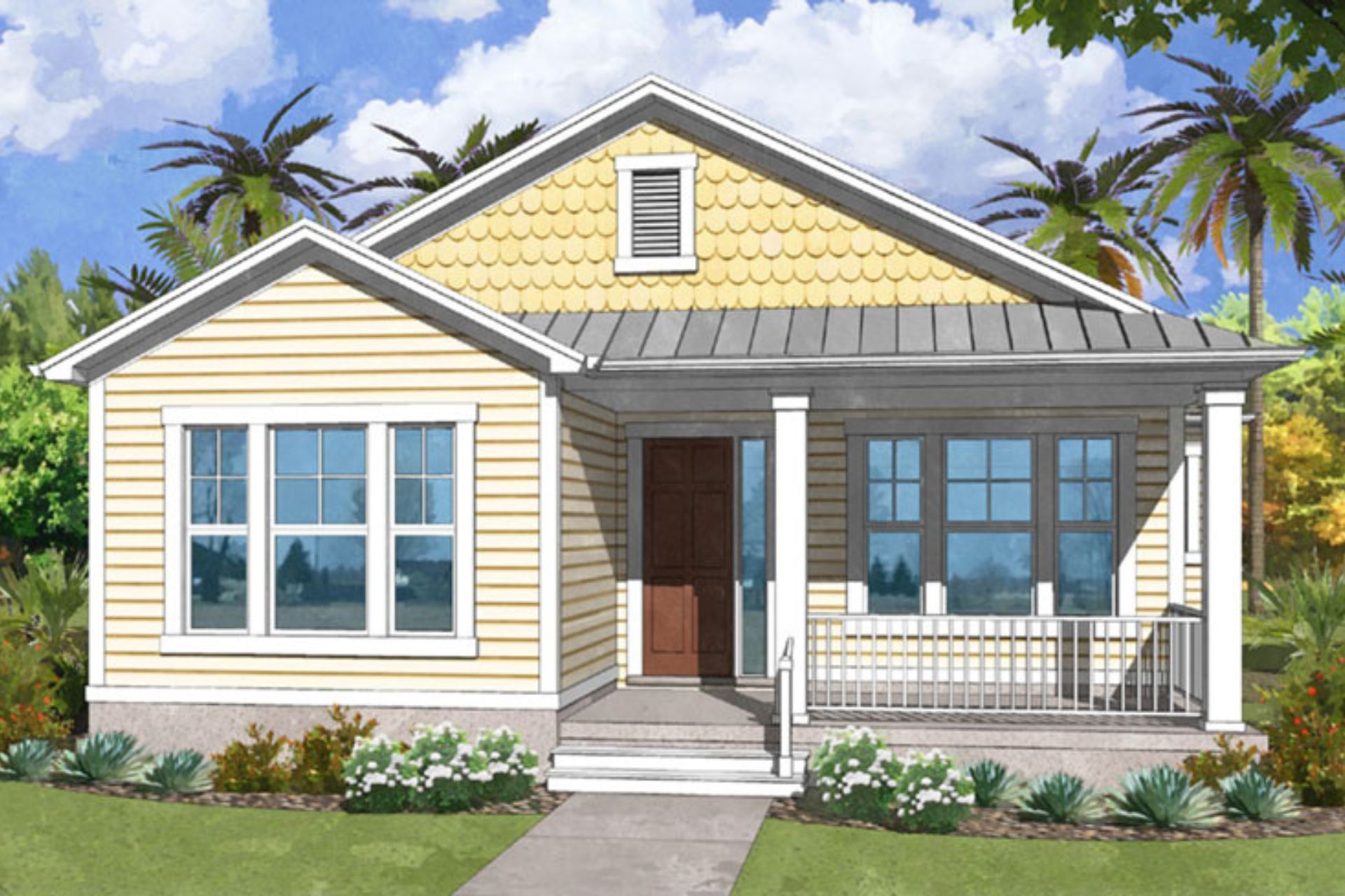 A black and white drawing of a house with a shingle roof.