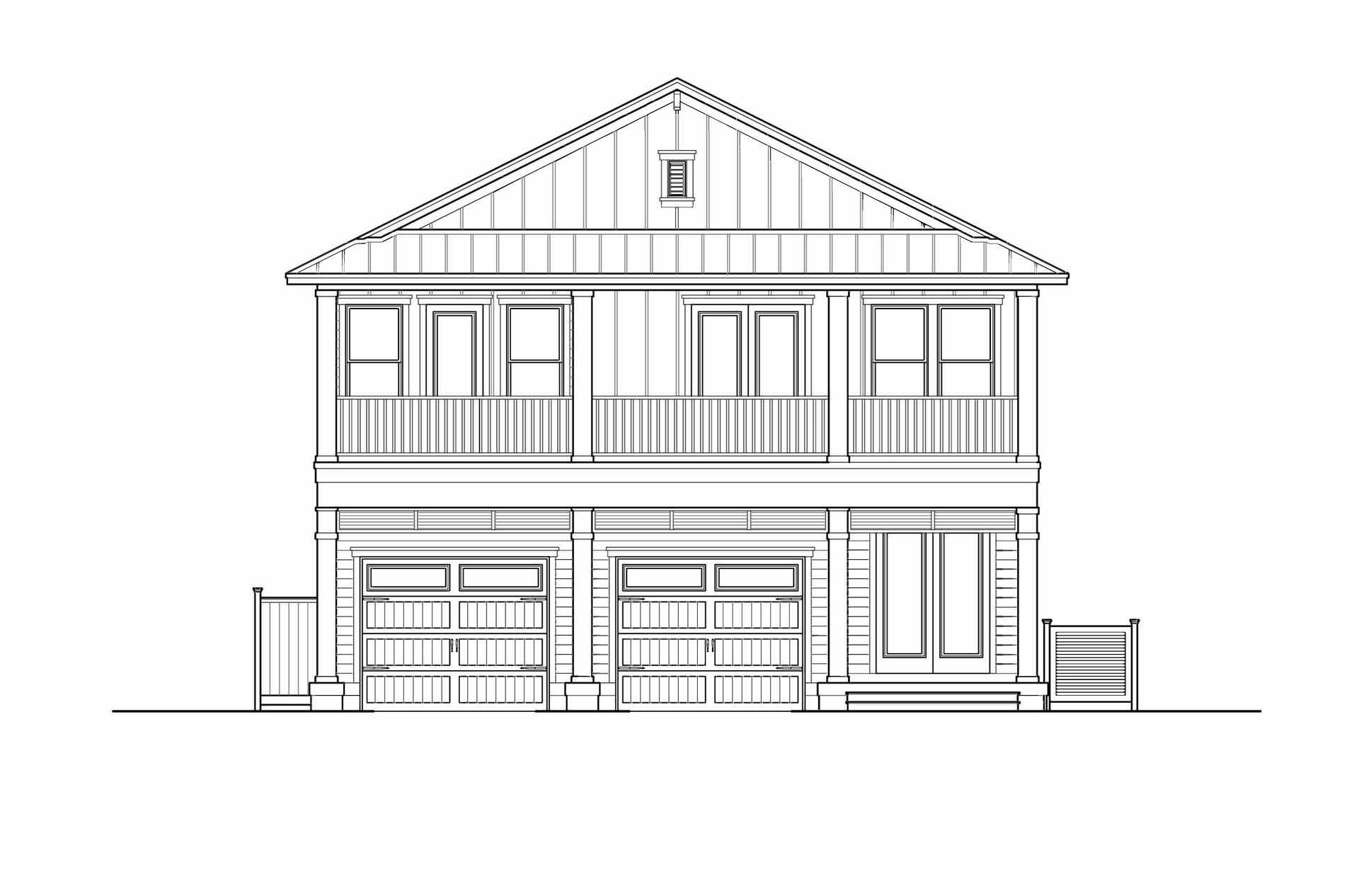 A black and white drawing of a house on a white background.